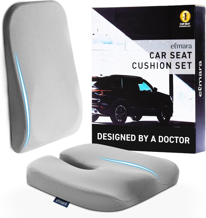 ELEMARA Doctor-Designed Car Seat Cushions for Driving – Car Seat Back Support, Driver Seat Cushion and Back Cushion for Car, Pillow for Driving Seat – The Ultimate Comfort Solution for Cars (Gray) - Image 1